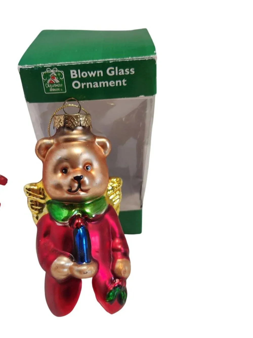 Blown Glass Angel Bear with Wings Christmas Tree Ornament With Box